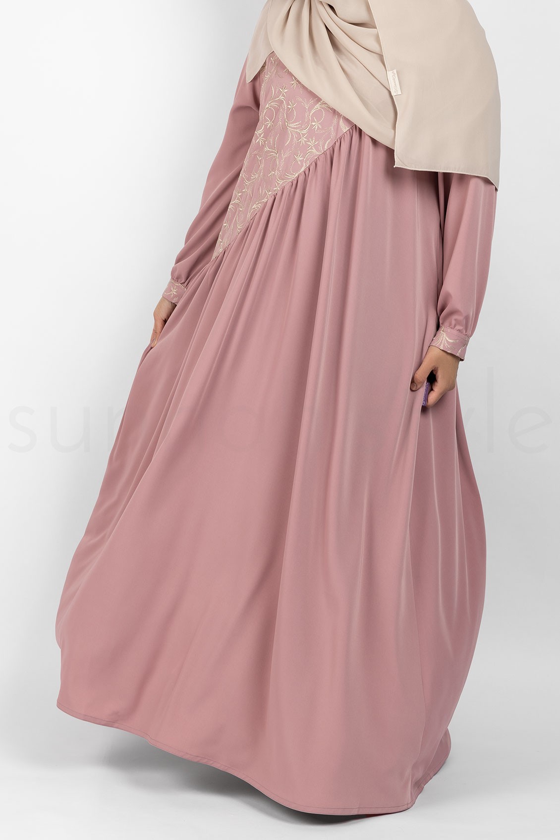 Sunnah Style Floral Umbrella Abaya Dusty Rose